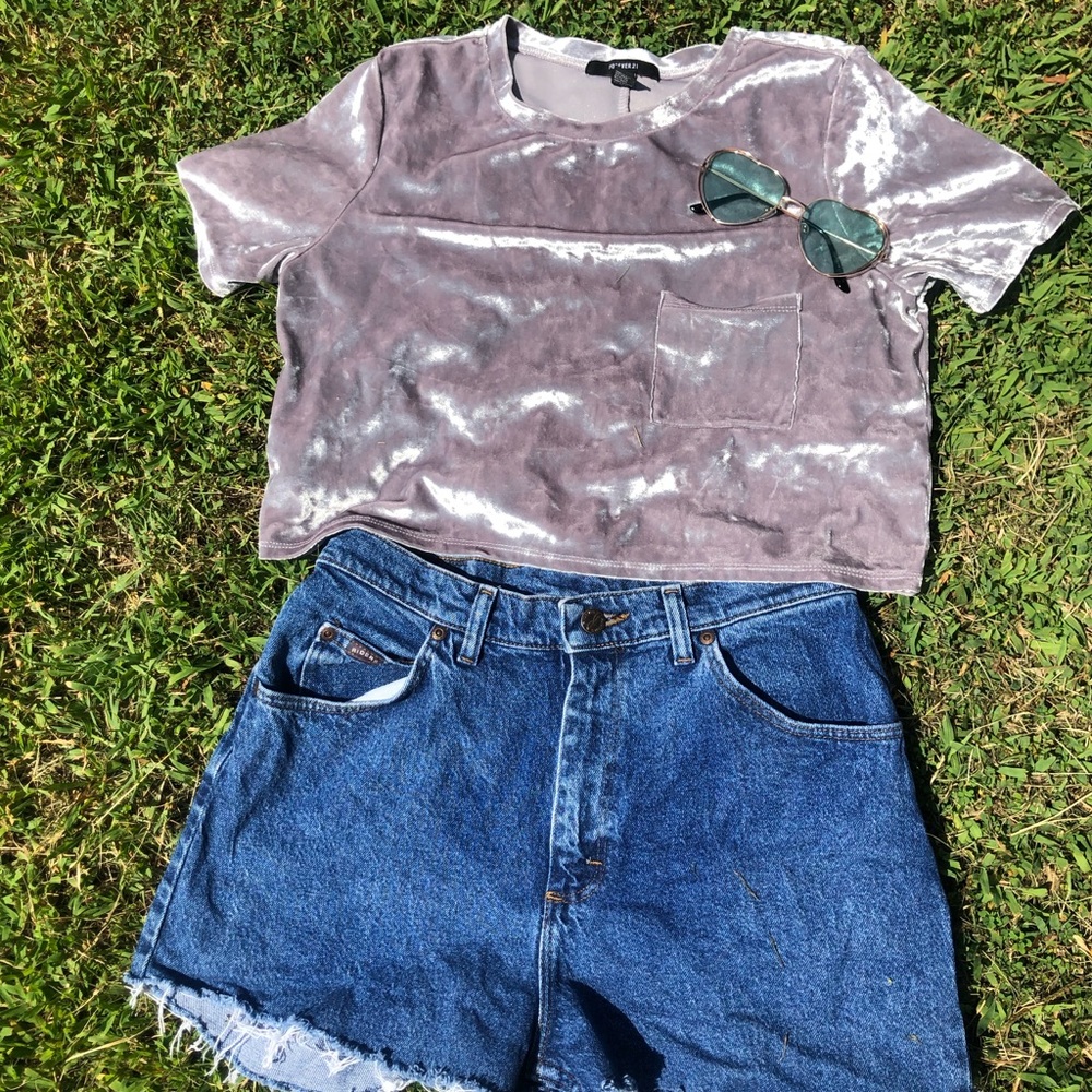 Forever 21 Velvet Gray Drop Shoulder Crop Tee